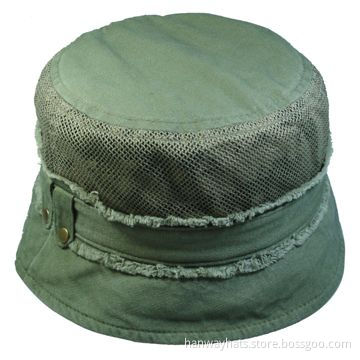 Woman's Olive Bucket Hat, Made of Canvas, Self-fabric Frayed Band and Soft Mesh Body